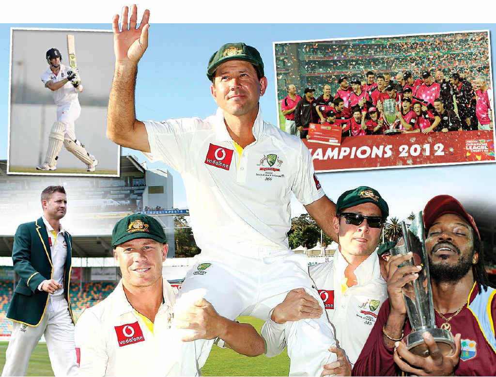 CLOCKWISE FROM TOP LEFT: Kevin Pietersen, Ricky Ponting, the Sydney Sixers, Chris Gayle and Michael Clarke. CLOCKWISE FROM TOP LEFT: Kevin Pietersen, Ricky Ponting, the Sydney Sixers, Chris Gayle and Michael Clarke.
